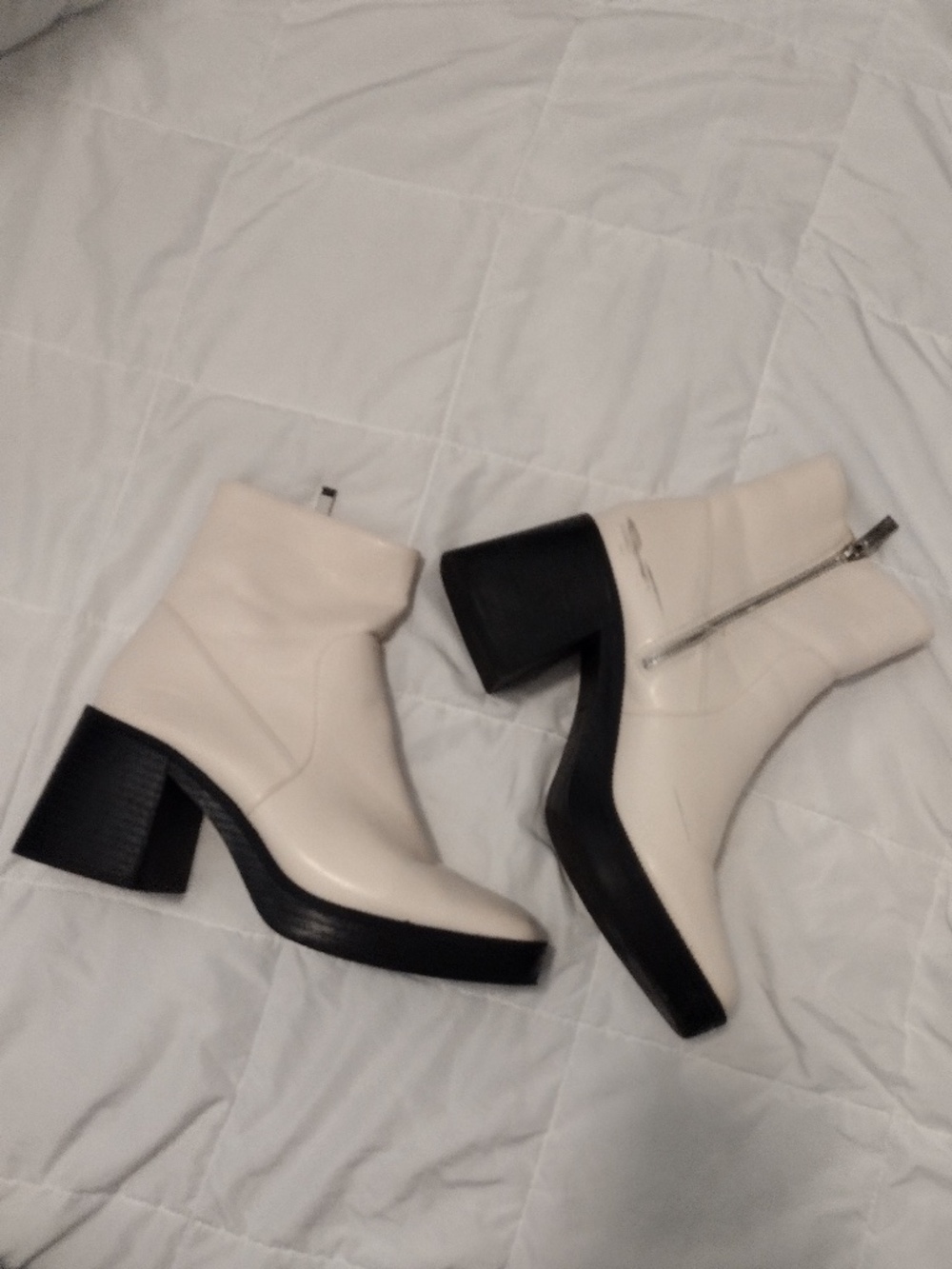 Raid Ivory Block-Heel Ankle Boots